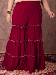 Floral Yoke Design Thread Work Georgette Straight Kurta With Sharara & Dupatta