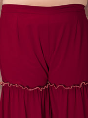 Floral Yoke Design Thread Work Georgette Straight Kurta With Sharara & Dupatta