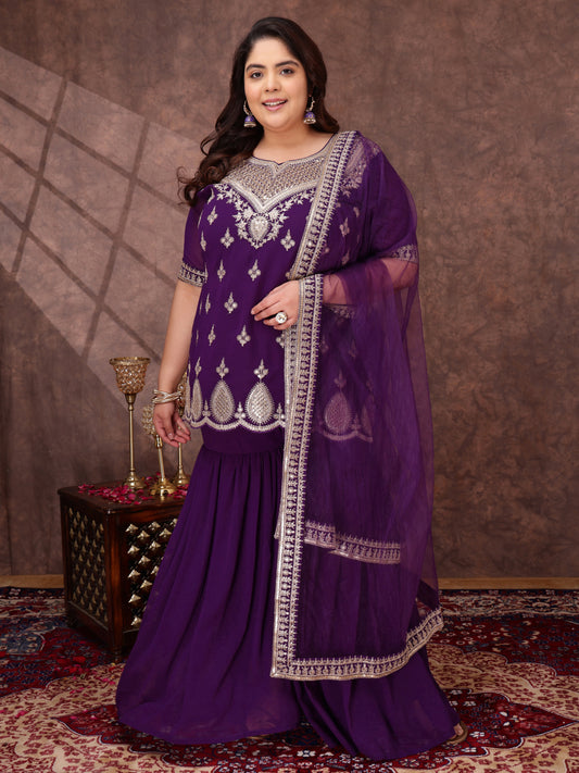 Women Plus Size Ethnic Motifs Sequinned Kurta with Sharara & Dupatta