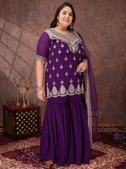 Women Plus Size Ethnic Motifs Sequinned Kurta with Sharara & Dupatta