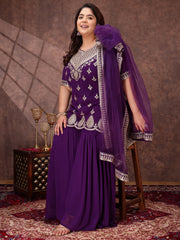 Women Plus Size Ethnic Motifs Sequinned Kurta with Sharara & Dupatta