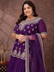 Women Plus Size Ethnic Motifs Sequinned Kurta with Sharara & Dupatta