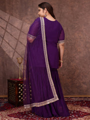 Women Plus Size Ethnic Motifs Sequinned Kurta with Sharara & Dupatta