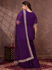 Women Plus Size Ethnic Motifs Sequinned Kurta with Sharara & Dupatta