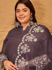 Floral Embroidered A-Line Kurta with Trousers & Dupatta