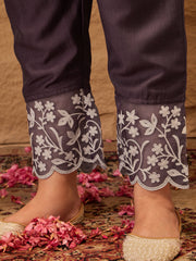Floral Embroidered A-Line Kurta with Trousers & Dupatta