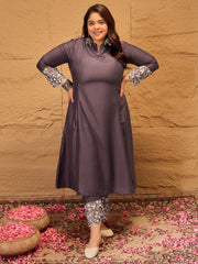Floral Embroidered A-Line Kurta with Trousers & Dupatta