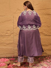 Floral Embroidered A-Line Kurta with Trousers & Dupatta