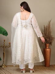 Women Floral Embroidered Empire Thread Work Kurta with Trousers & Dupatta