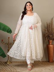 Women Floral Embroidered Empire Thread Work Kurta with Trousers & Dupatta