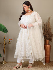 Women Floral Embroidered Empire Thread Work Kurta with Trousers & Dupatta