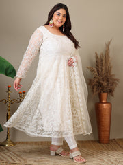 Women Floral Embroidered Empire Thread Work Kurta with Trousers & Dupatta