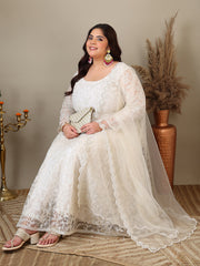 Women Floral Embroidered Empire Thread Work Kurta with Trousers & Dupatta