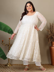 Women Floral Embroidered Empire Thread Work Kurta with Trousers & Dupatta