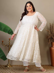 Women Floral Embroidered Empire Thread Work Kurta with Trousers & Dupatta