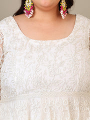 Women Floral Embroidered Empire Thread Work Kurta with Trousers & Dupatta