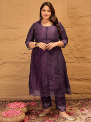 Floral Embroidered A-Line Kurta with Trousers & Dupatta