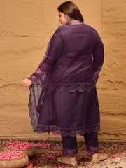 Floral Embroidered A-Line Kurta with Trousers & Dupatta
