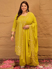Ethnic Motifs Embroidered Georgette Kurta with Palazzos & Dupatta