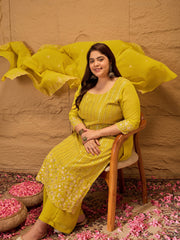 Ethnic Motifs Embroidered Georgette Kurta with Palazzos & Dupatta