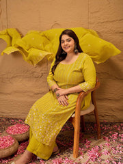 Ethnic Motifs Embroidered Georgette Kurta with Palazzos & Dupatta