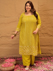 Ethnic Motifs Embroidered Georgette Kurta with Palazzos & Dupatta