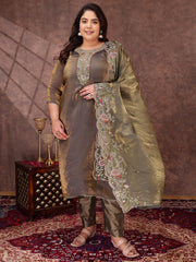 Women Floral Embroidered Regular Kurta with Trousers & With Dupatta