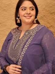 Floral Embroidered Georgette Anarkali Kurta with Trousers & Dupatta