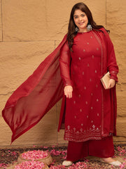 Ethnic Motifs Embroidered Sequinned Georgette Kurta with Trousers & Dupatta