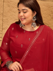 Ethnic Motifs Embroidered Sequinned Georgette Kurta with Trousers & Dupatta