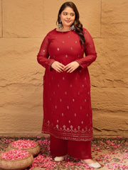Ethnic Motifs Embroidered Sequinned Georgette Kurta with Trousers & Dupatta