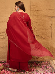 Ethnic Motifs Embroidered Sequinned Georgette Kurta with Trousers & Dupatta