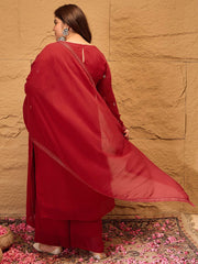 Ethnic Motifs Embroidered Sequinned Georgette Kurta with Trousers & Dupatta