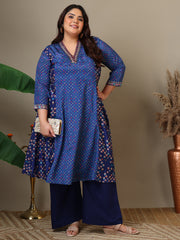 Women Geometric Printed A-Line Kurta with Palazzos