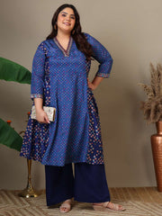 Women Geometric Printed A-Line Kurta with Palazzos