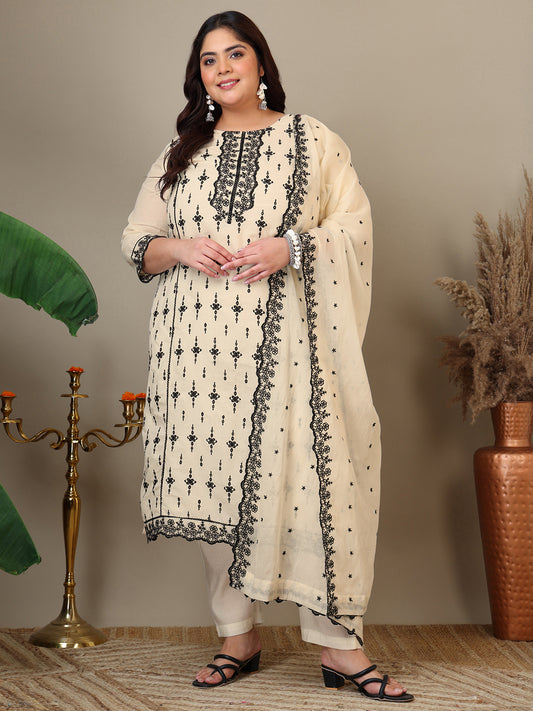 Women Ethnic Motifs Embroidered Thread Work Kurta with Trousers & With Dupatta
