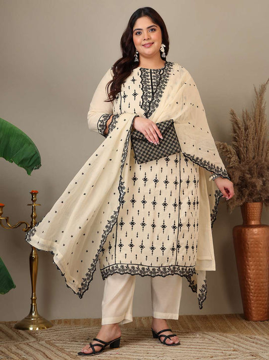 Women Ethnic Motifs Embroidered Thread Work Kurta with Trousers & With Dupatta