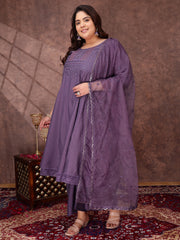 Floral Yoke Design Thread Work Anarkali Kurta With Palazzos & With Dupatta