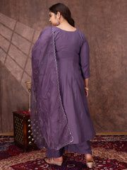 Floral Yoke Design Thread Work Anarkali Kurta With Palazzos & With Dupatta