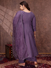 Floral Yoke Design Thread Work Anarkali Kurta With Palazzos & With Dupatta