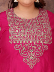 Floral Yoke Design Sequinned Anarkali Kurta With Palazzos & Dupatta