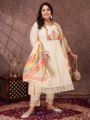 Women Floral Embroidered Thread Work Anarkali Kurta with Trousers & Dupatta