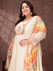 Women Floral Embroidered Thread Work Anarkali Kurta with Trousers & Dupatta