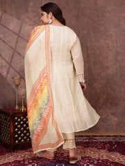 Women Floral Embroidered Thread Work Anarkali Kurta with Trousers & Dupatta