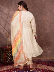 Women Floral Embroidered Thread Work Anarkali Kurta with Trousers & Dupatta