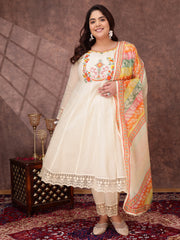 Women Floral Embroidered Thread Work Anarkali Kurta with Trousers & Dupatta