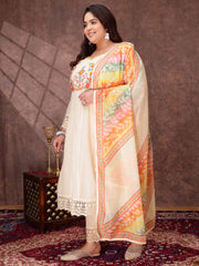 Women Floral Embroidered Thread Work Anarkali Kurta with Trousers & Dupatta