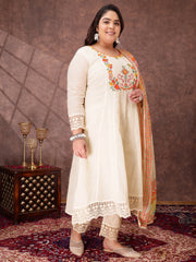 Women Floral Embroidered Thread Work Anarkali Kurta with Trousers & Dupatta