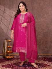 Women Floral Yoke Design Regular Sequinned Kurta with Trousers & With Dupatta