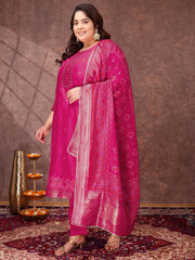 Women Floral Yoke Design Regular Sequinned Kurta with Trousers & With Dupatta